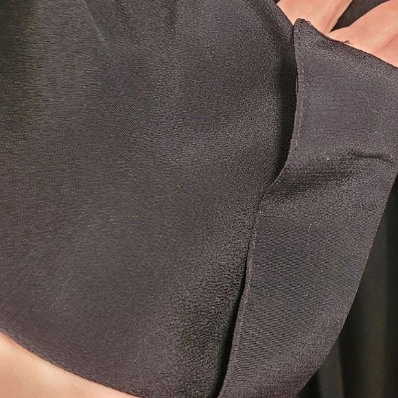 Vintage 80s Black Rayon Crepe Dress Midi Art Deco Scalloped Bust Whimsigoth M 10 - Picture 5 of 6